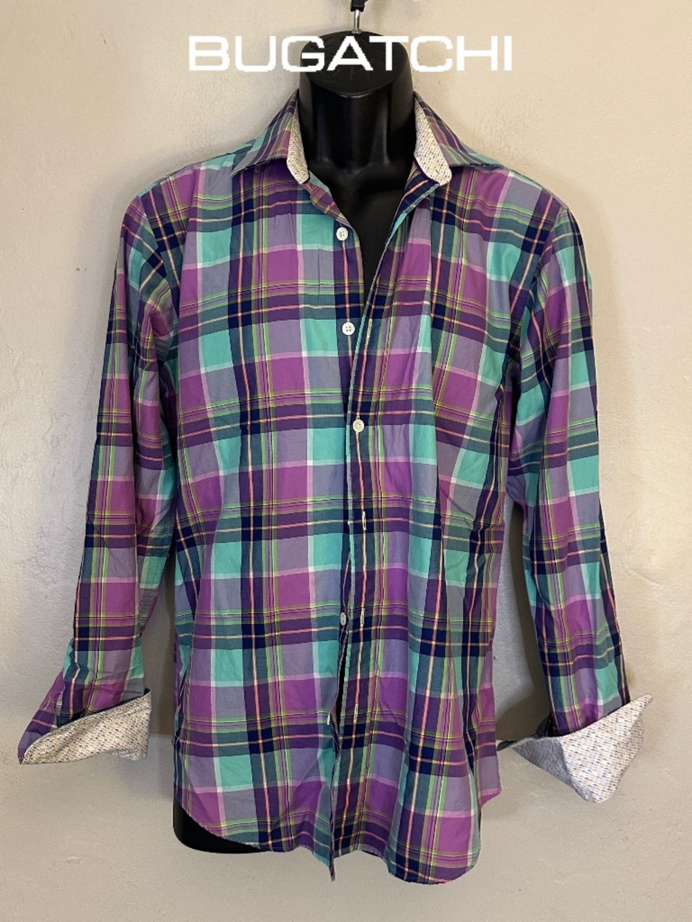 Bugatchi Contrast Long Sleeve Shirt 20.5" armpit to armpit no size tag